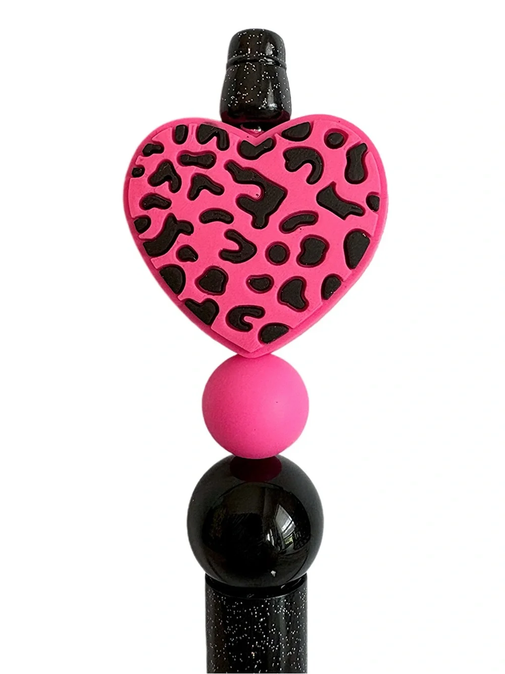 Pink Leopard Print Heart Handmade Beaded Pen